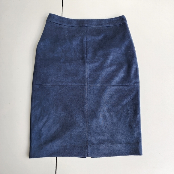 The Limited Womens Faux Suede Navy Blue Pencil Skirt Retro Chic Stretch Pencil 4 - Picture 1 of 10